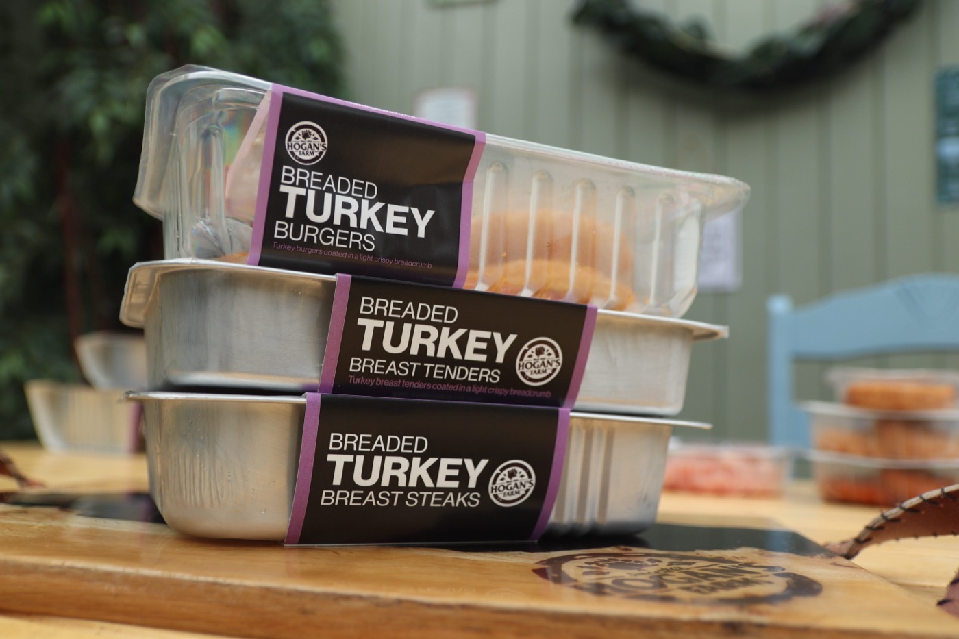 Stacked breaded turkey packs