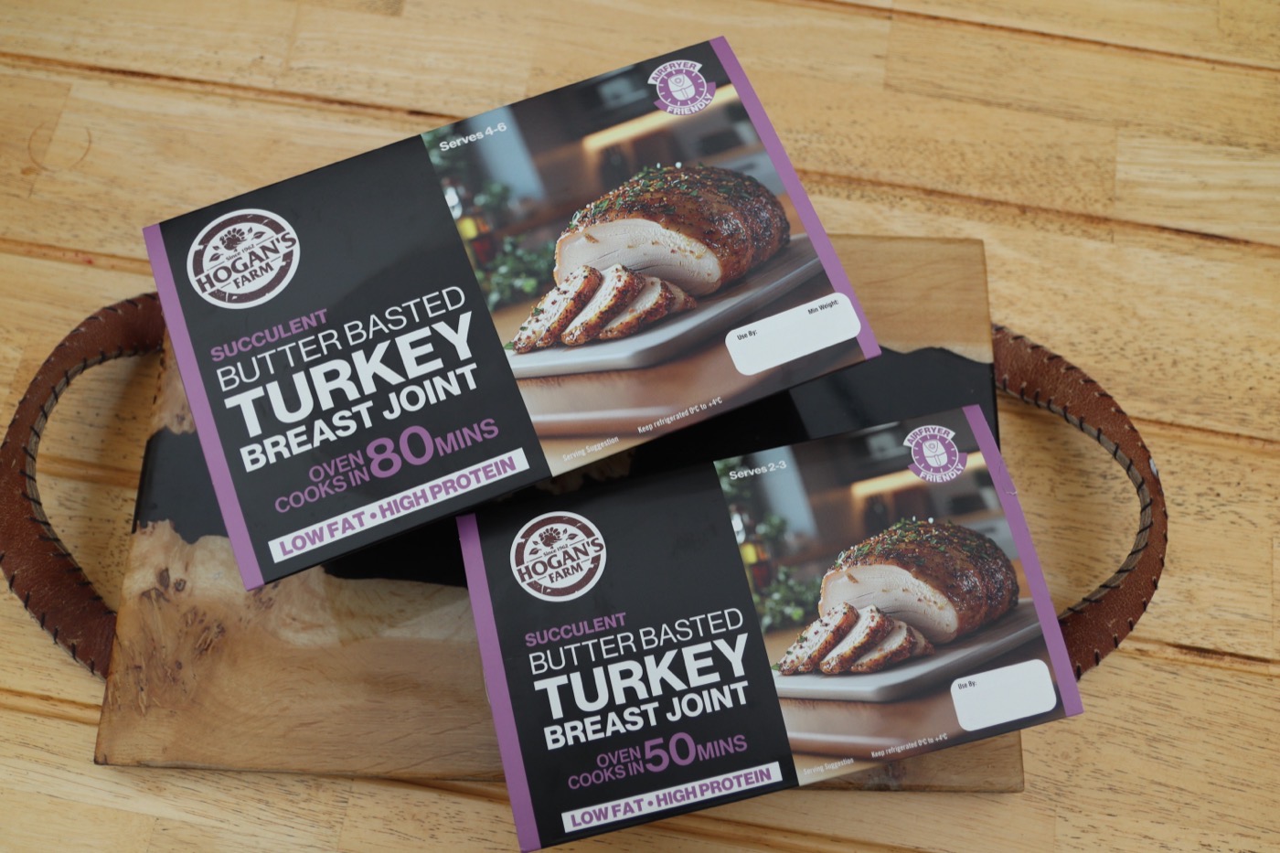 Two Hogan’s Farm butter basted turkey breast joints in different sizes