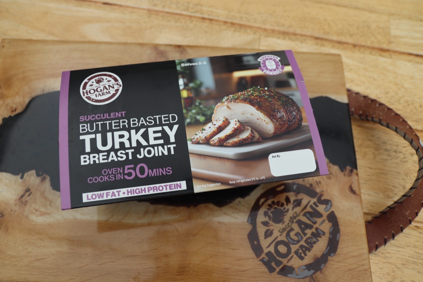 Hogan’s Farm butter basted turkey breast joint, sliced on the pack