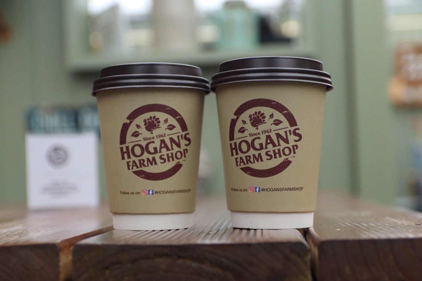 Hogan’s Farm Shop branded takeaway coffee cups