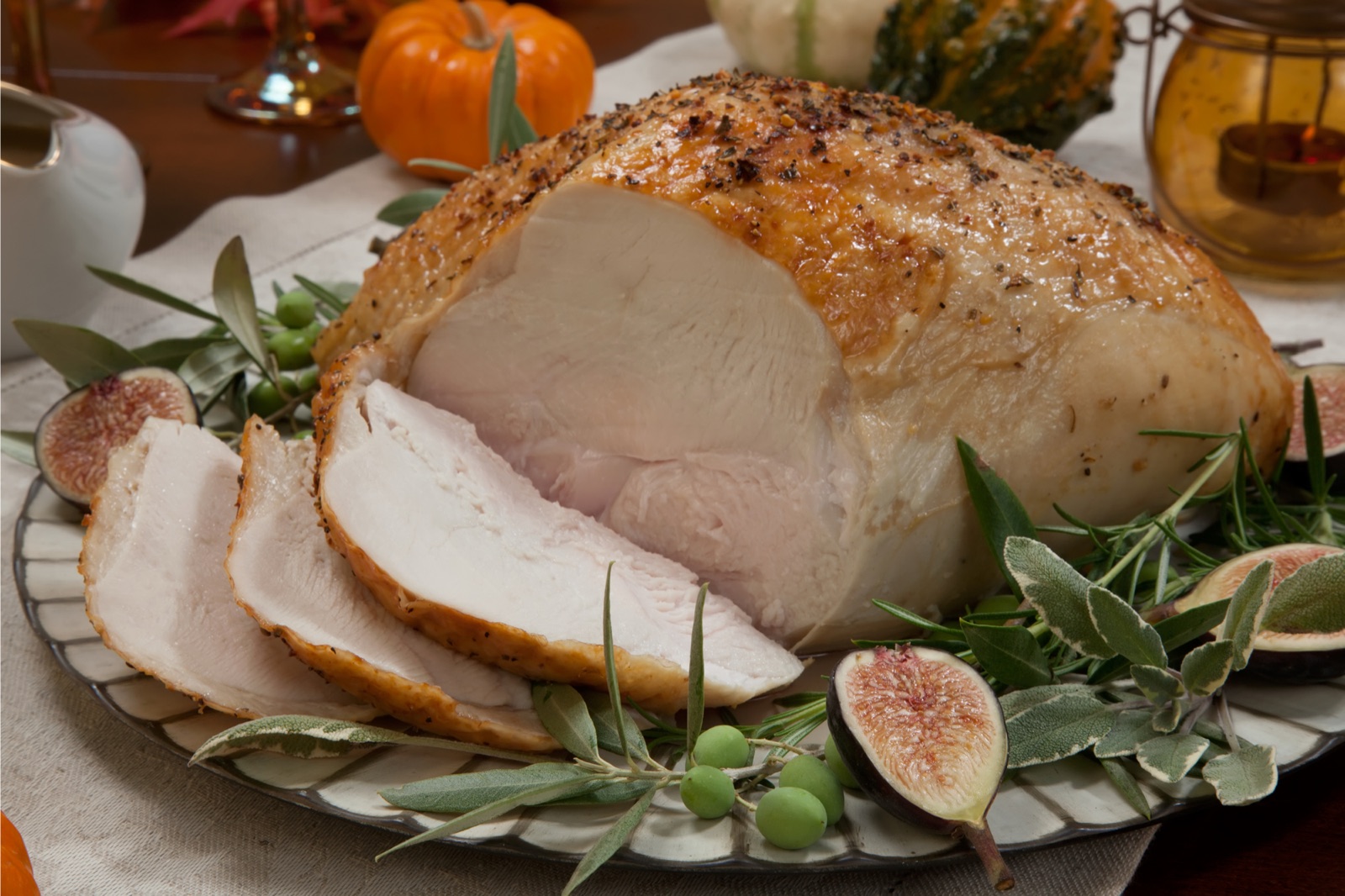 Roast Charlesfort White turkey crown carved and served